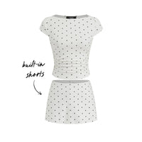 Soleil Polka Set — Polka Dot Ruched Top & Mini Skort