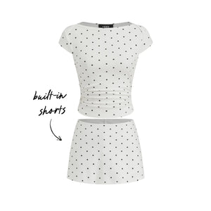 Soleil Polka Set — Polka Dot Ruched Top & Mini Skort