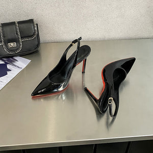 ZS222-1 Red-soled high heels, feminine charm, slender heels, brideaid, black pointed-toe, large-sized single shoes for autumn and winter