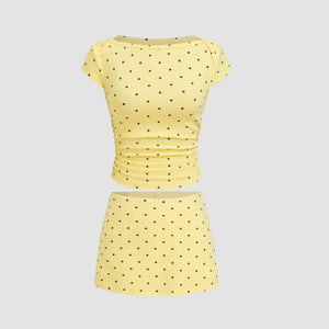 Soleil Polka Set — Polka Dot Ruched Top & Mini Skort