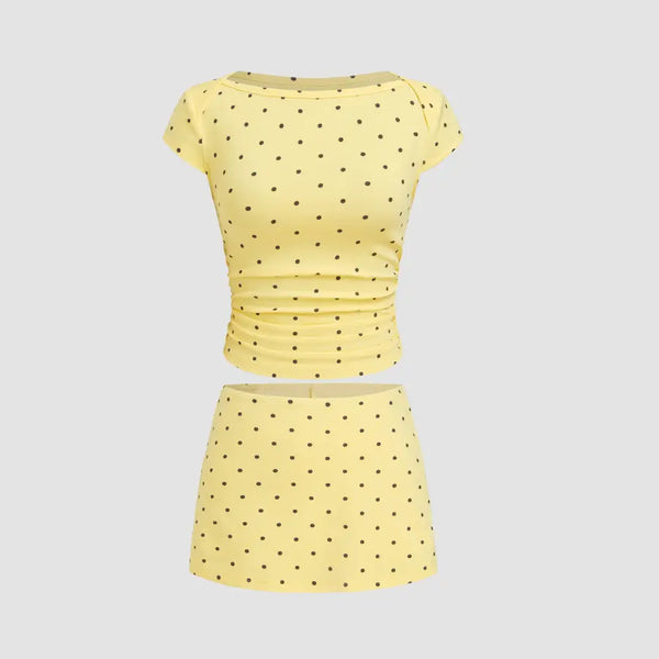 Soleil Polka Set — Polka Dot Ruched Top & Mini Skort