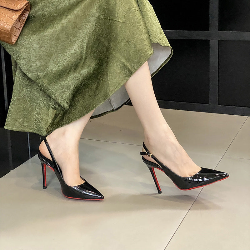 ZS222-1 Red-soled high heels, feminine charm, slender heels, brideaid, black pointed-toe, large-sized single shoes for autumn and winter