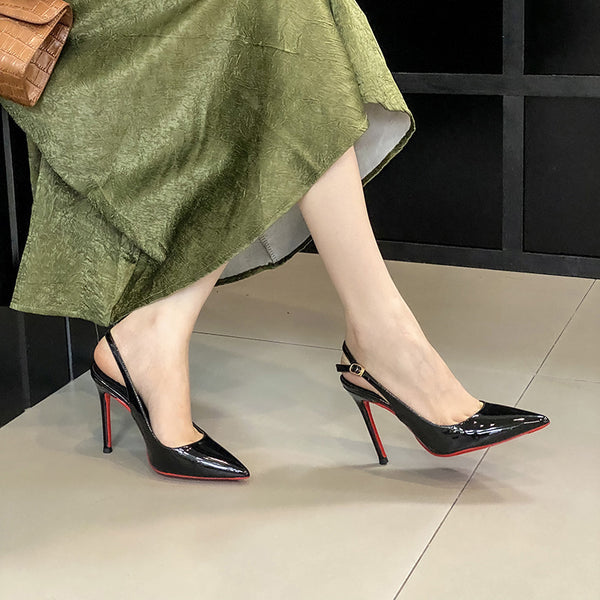 ZS222-1 Red-soled high heels, feminine charm, slender heels, brideaid, black pointed-toe, large-sized single shoes for autumn and winter