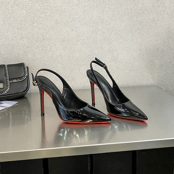 ZS222-1 Red-soled high heels, feminine charm, slender heels, brideaid, black pointed-toe, large-sized single shoes for autumn and winter