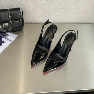 ZS222-1 Red-soled high heels, feminine charm, slender heels, brideaid, black pointed-toe, large-sized single shoes for autumn and winter