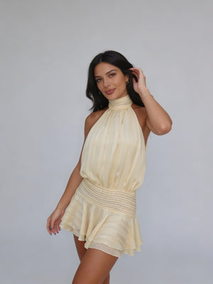 Ärmelloses, rückenfreies Minikleid mit Neckholder und Rüschen für Damen 