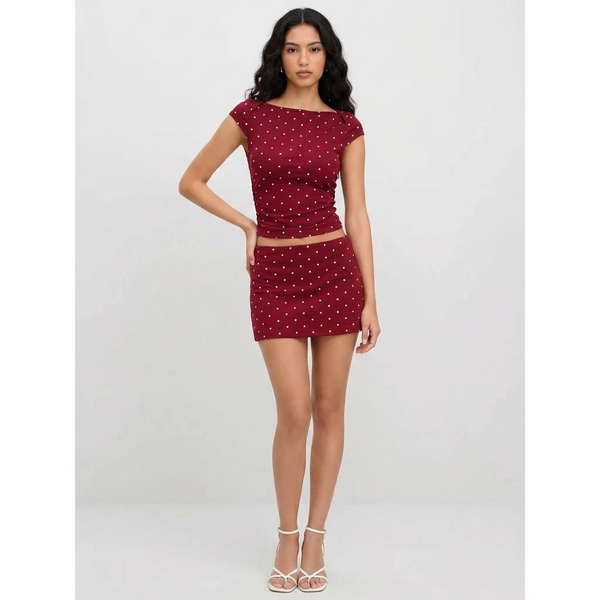 Soleil Polka Set — Polka Dot Ruched Top & Mini Skort