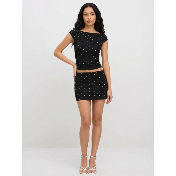 Soleil Polka Set — Polka Dot Ruched Top & Mini Skort