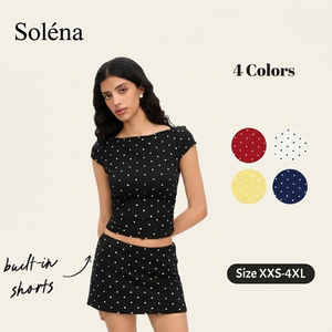 Soleil Polka Set — Polka Dot Ruched Top & Mini Skort